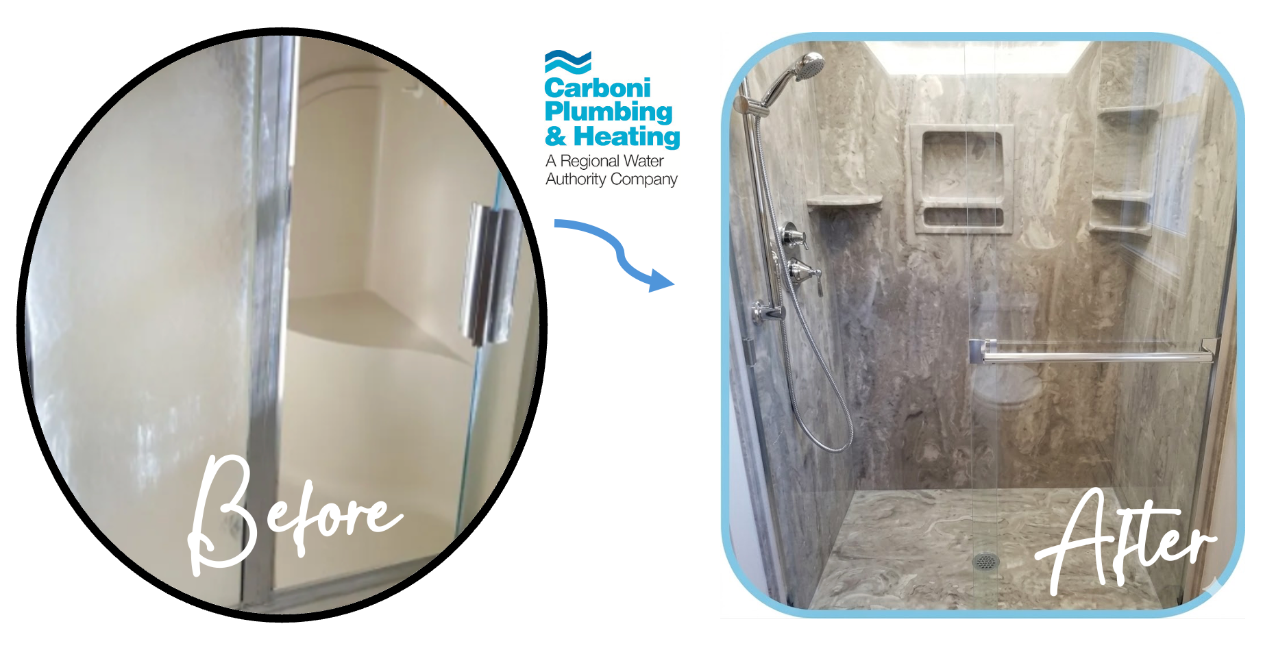 A before and after picture of a bathroom