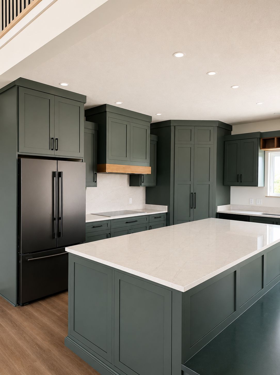 Modern kitchen with blue-gray cabinets