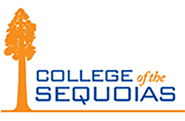 A logo for college of the sequoias with an orange tree