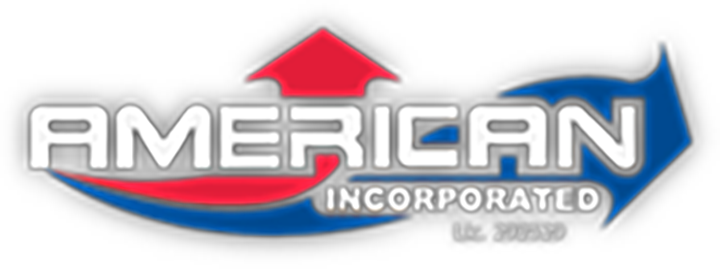 An american incorporated logo with a red and blue arrow
