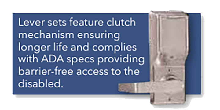 Lever sets feature clutch mechanism ensuring longer life and complies with ada specs providing barrier-free access to the disabled.