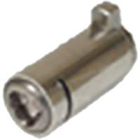 A close up of a metal object on a white background