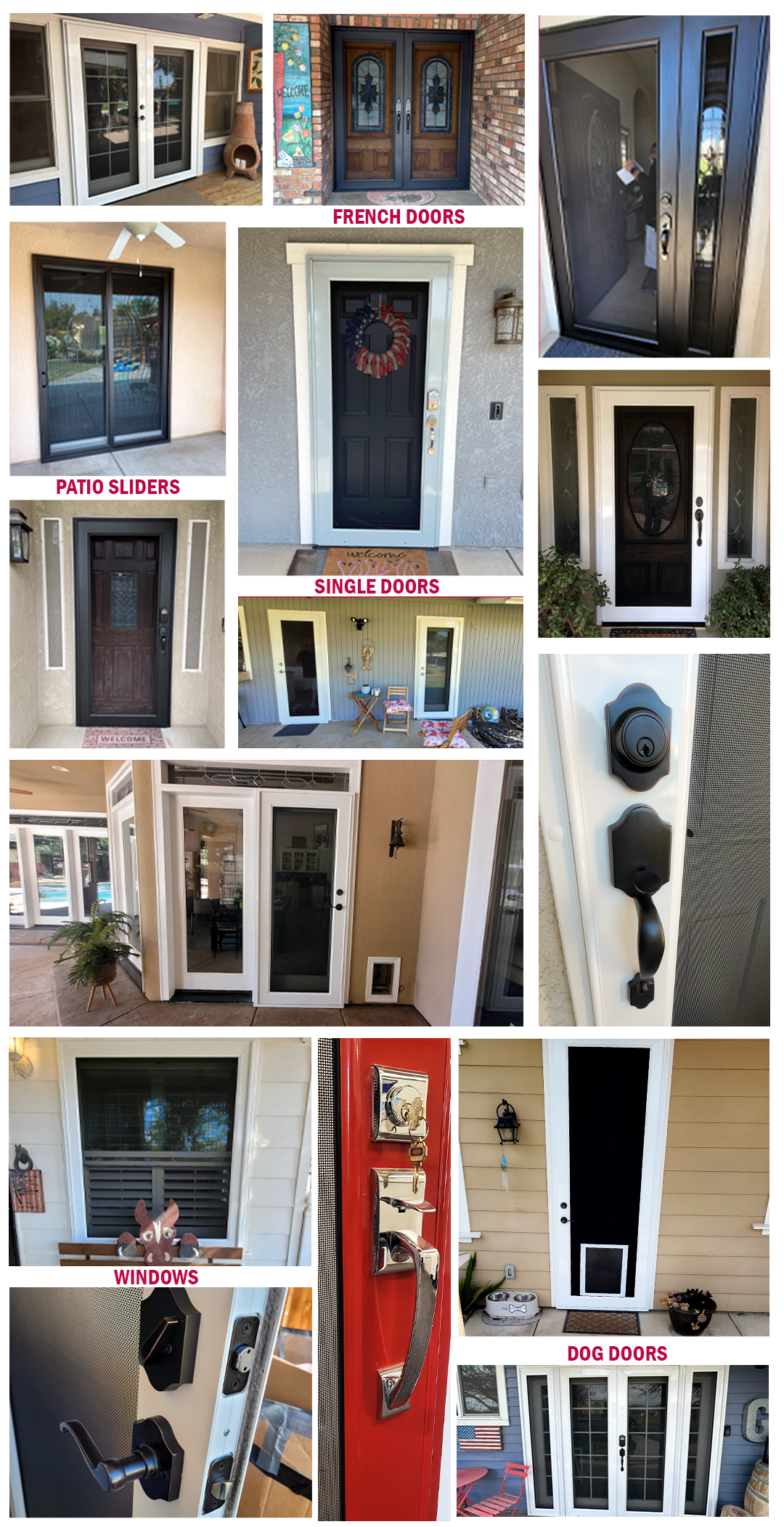 There are many different types of doors in this collage.