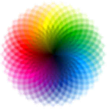 A rainbow colored circle with a checkered pattern on a white background.