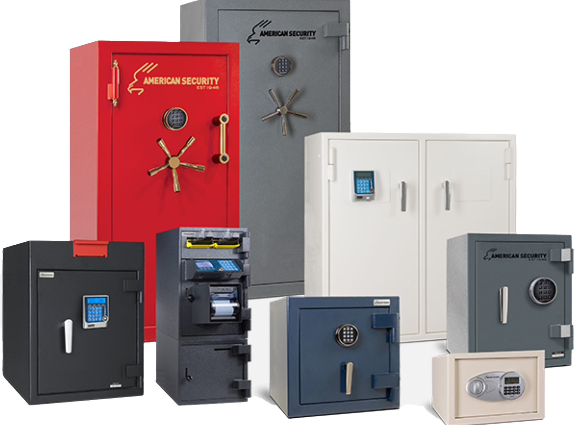 A black safe with the door open and a digital lock