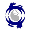 A logo featuring a dark blue circular frame composed of two facing animals surrounding a grey horse head silhouette.