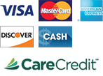 Visa, MasterCard, American Express, Discover, Cash, CareCredit