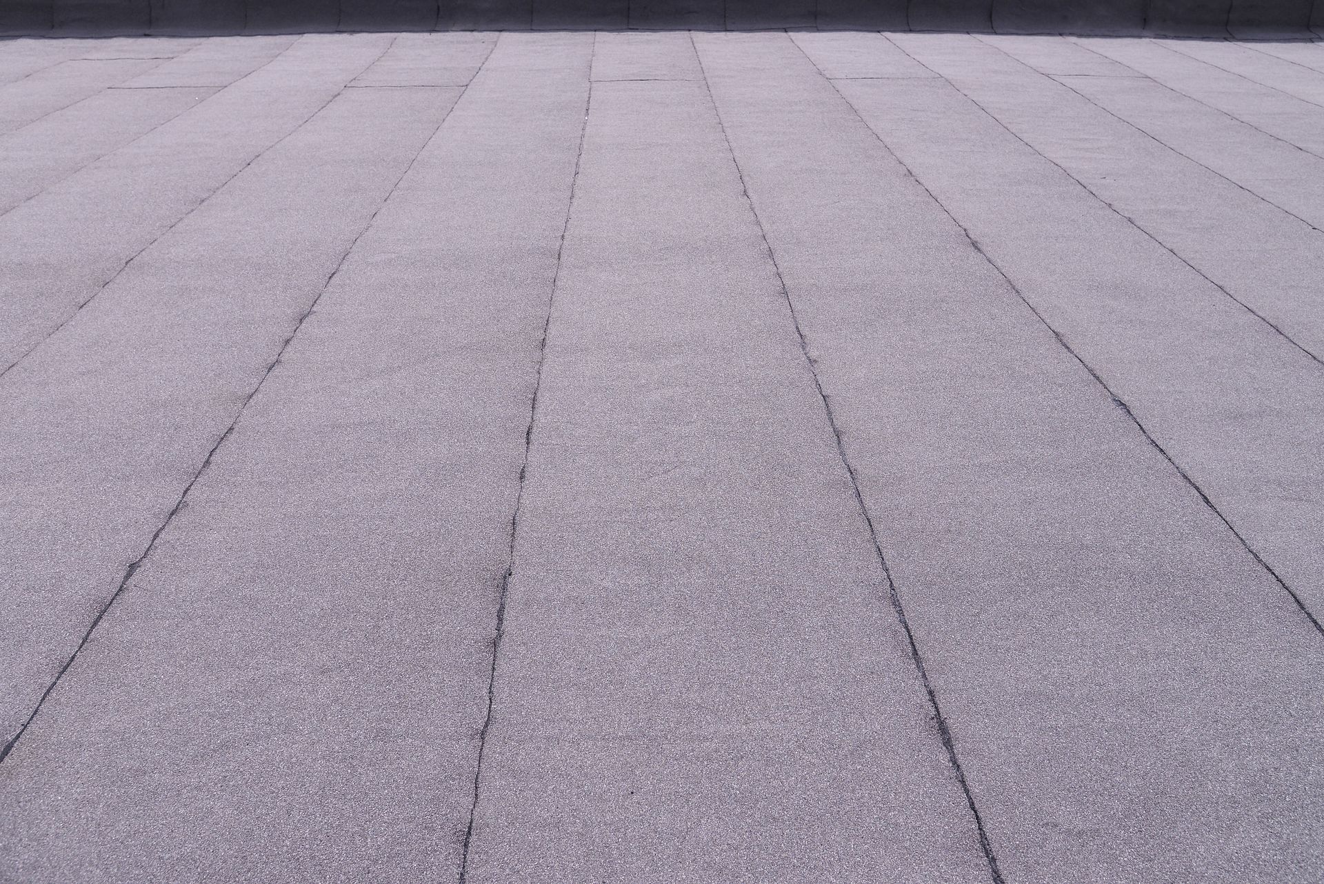 A textured gray flat roof with parallel seam lines extending into the distance.