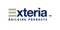 Exteria Building Products logo featuring a four-bar gray icon next to blue text.