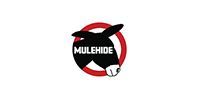 Logo for Mule-Hide, featuring a black mule head silhouette inside a red circle with the brand name in white text.