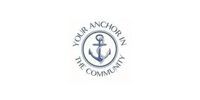 A blue and white circular logo featuring an anchor with the text