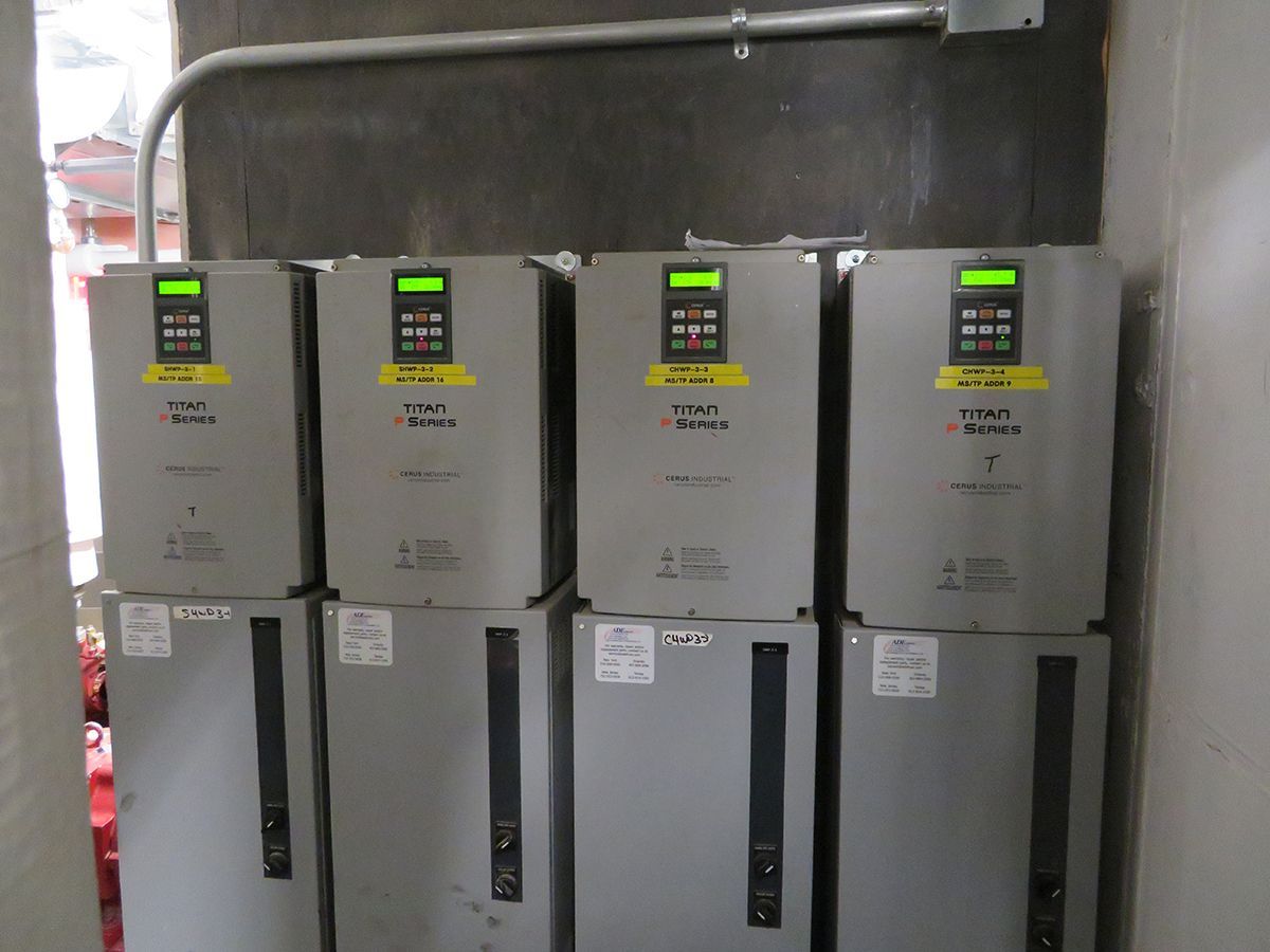 A row of electrical boxes