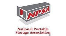 Logo of the National Portable Storage Association: Gray and red block letters within a gray box, with text below.