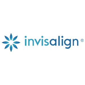 Invisalign logo in blue with a flower icon on a white background