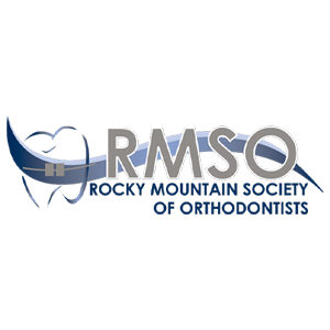 Rocky Mountain Society of Orthodontists logo in blue and gray with stylized tooth icon