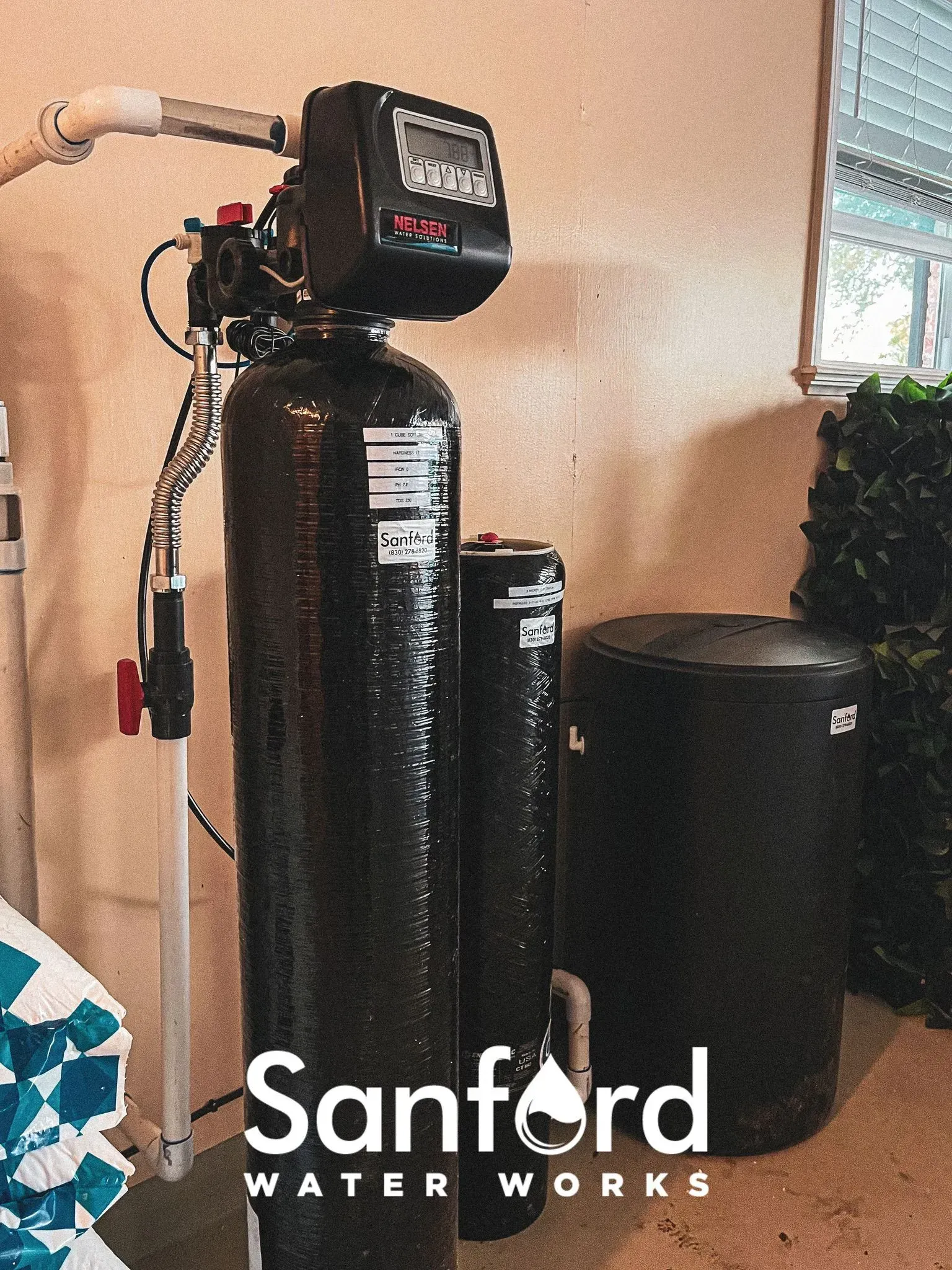 Water softener system in a basement setting with 