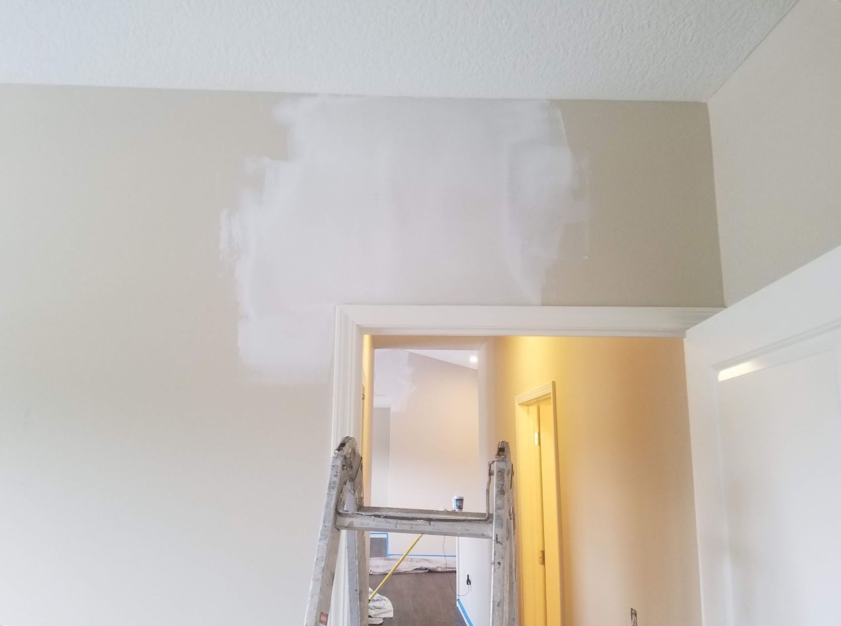 A room is being painted with a ladder in the foreground.