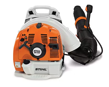 Orange and white Stihl BR 430 backpack leaf blower.