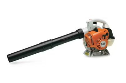 Orange and black Stihl handheld leaf blower, on a white background.