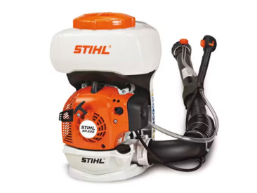 Orange and white Stihl backpack sprayer for agricultural use.