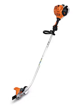 Orange and silver string trimmer on a white background.