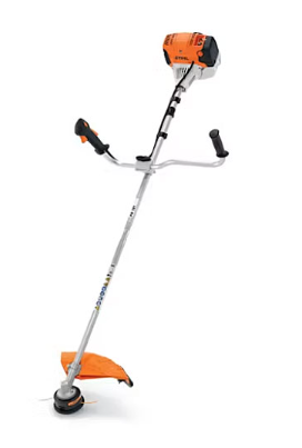 Orange and silver STIHL string trimmer, angled against a white background.