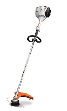 A Stihl string trimmer on a white background. White, orange, and black.