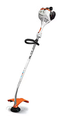 White and orange STIHL string trimmer angled against a white background.