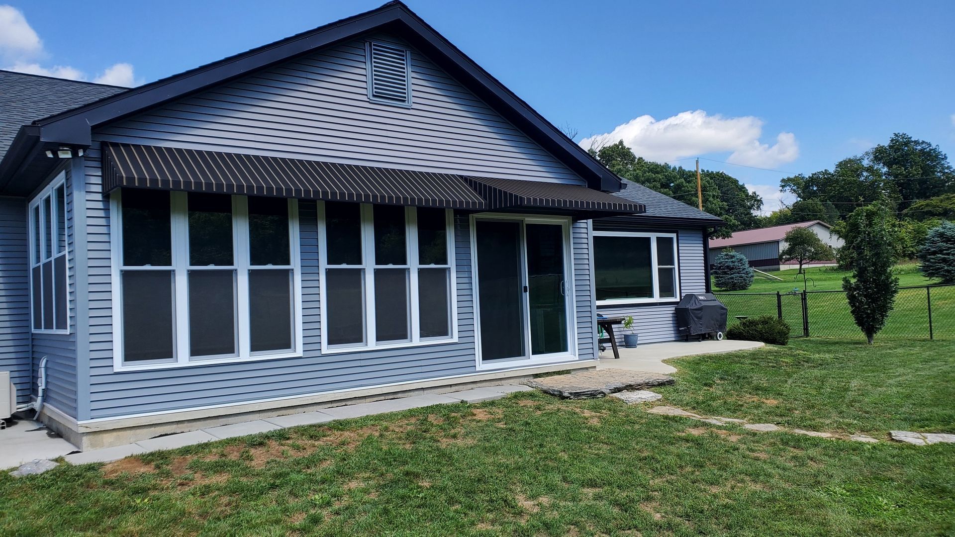 black and white stripes residential awnings