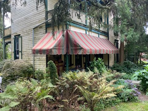 red and gray residential awning