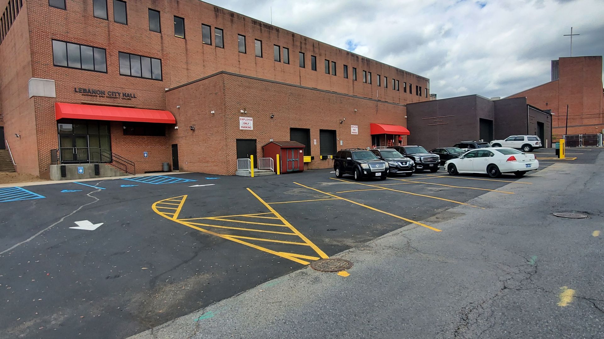 lebanon city hall bright red awning
