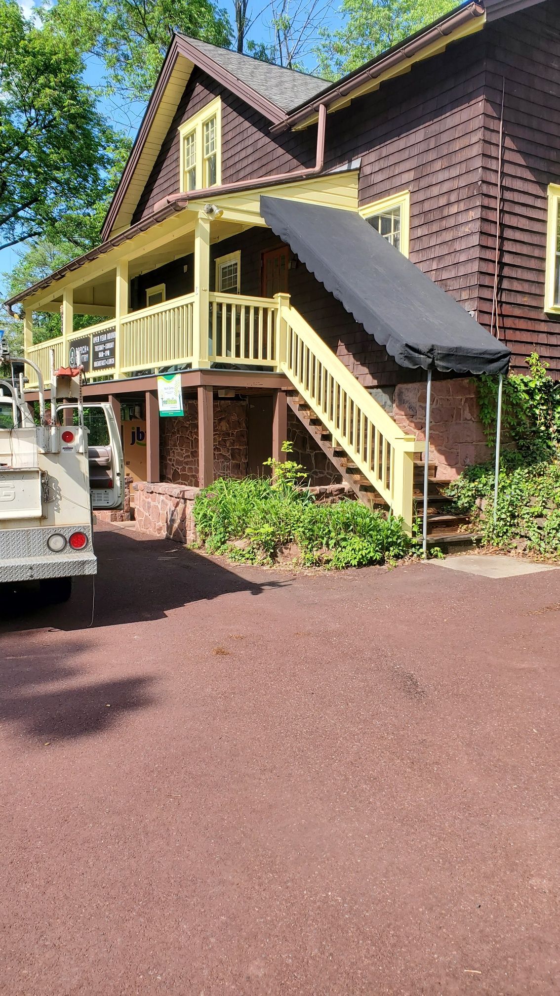 black commercial stairs awning