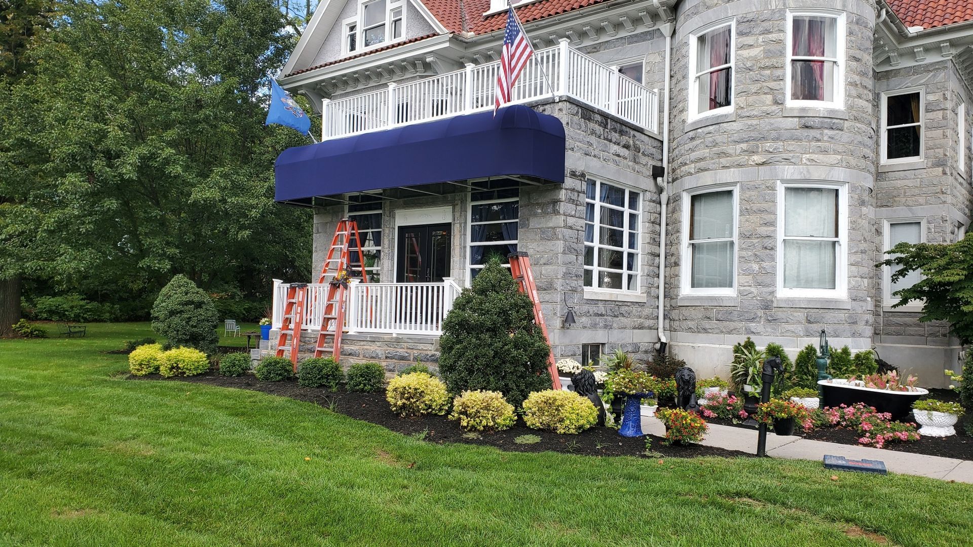 navy blue commercial awnings