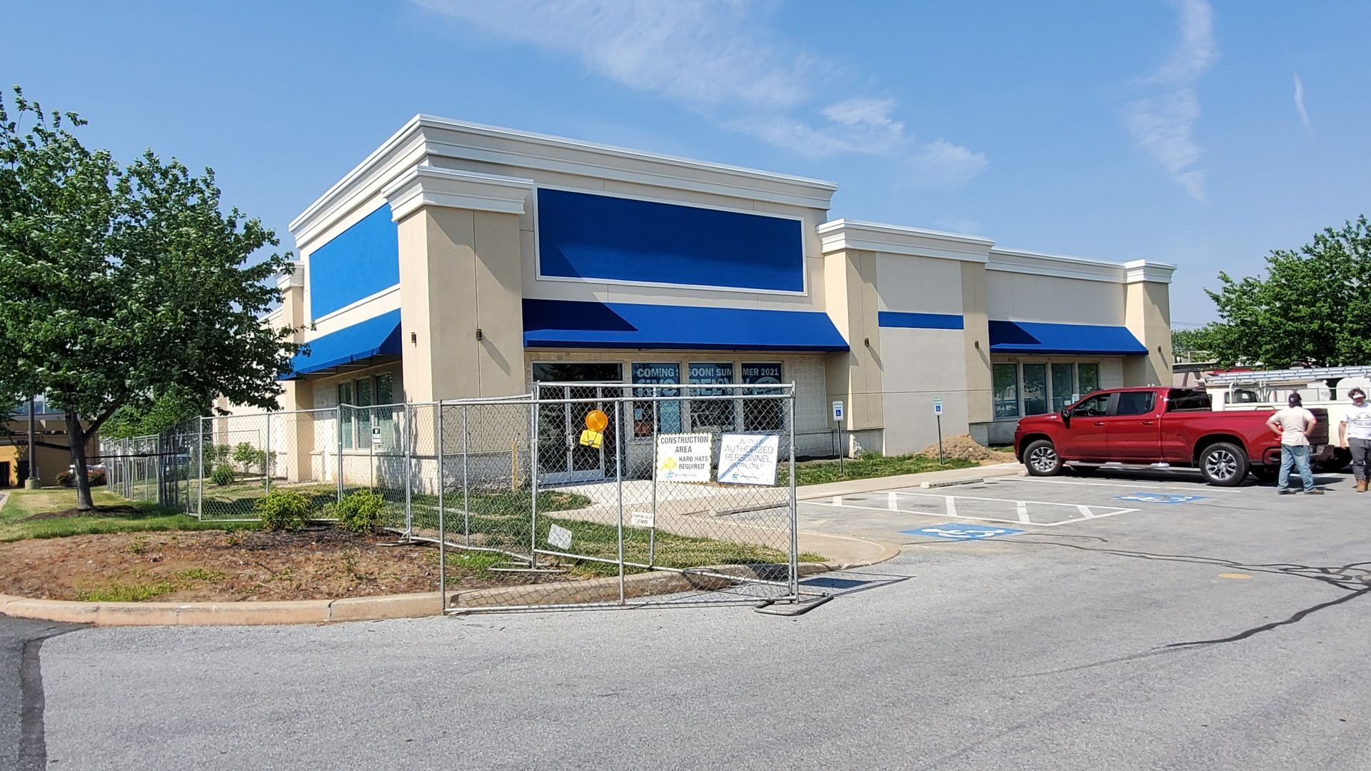 bright blue commercial awnings