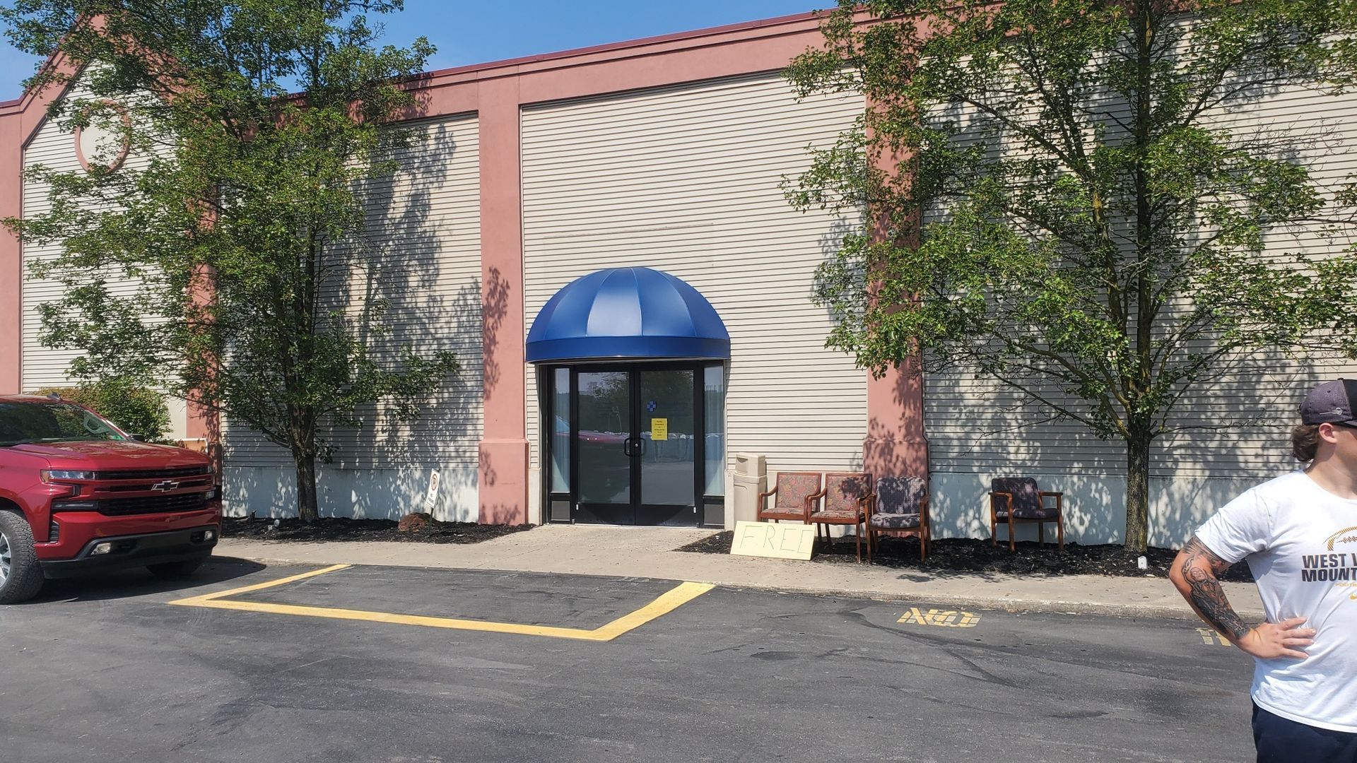 blue dome shape commercial door awning