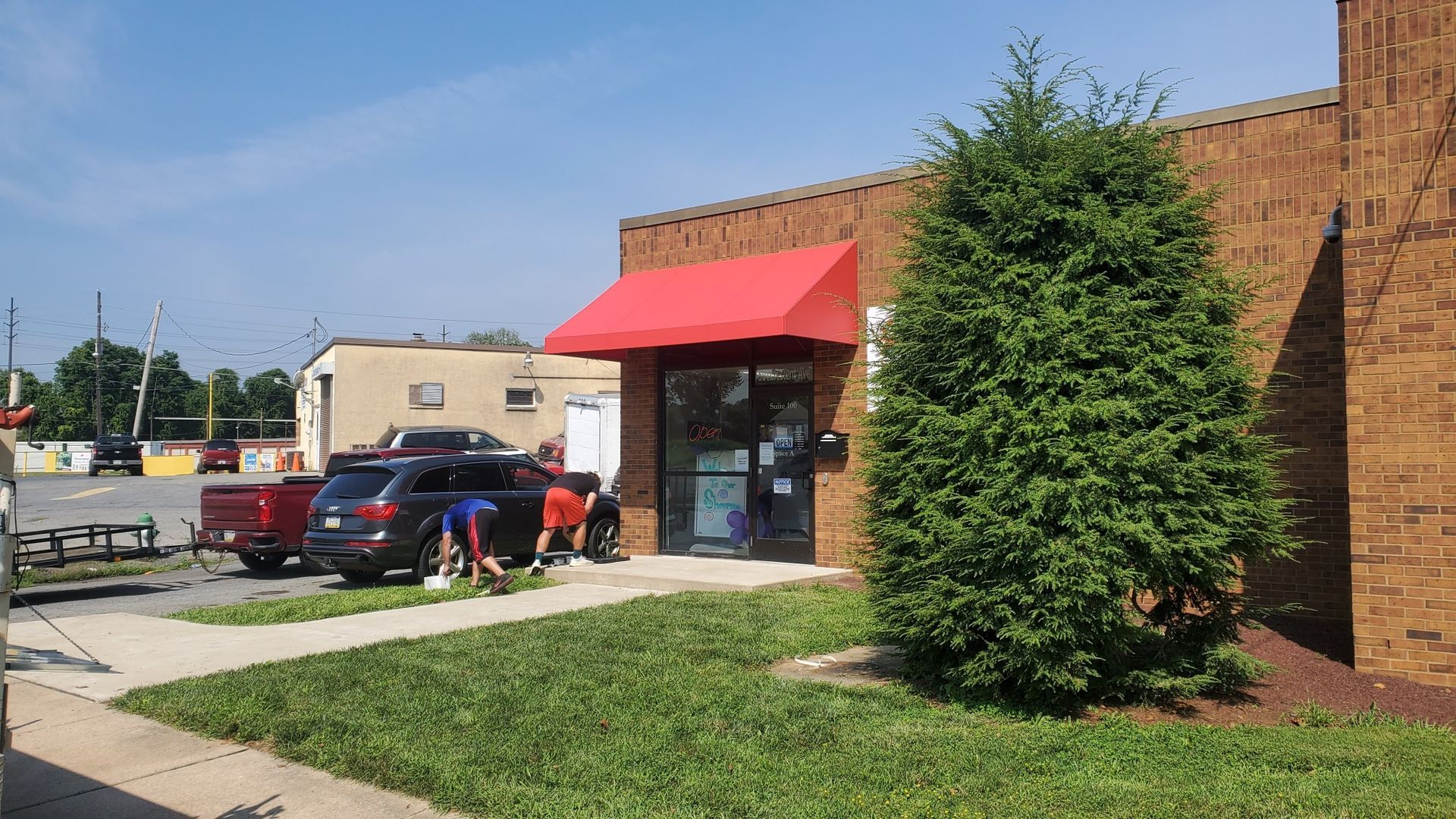 bright red commercial awning