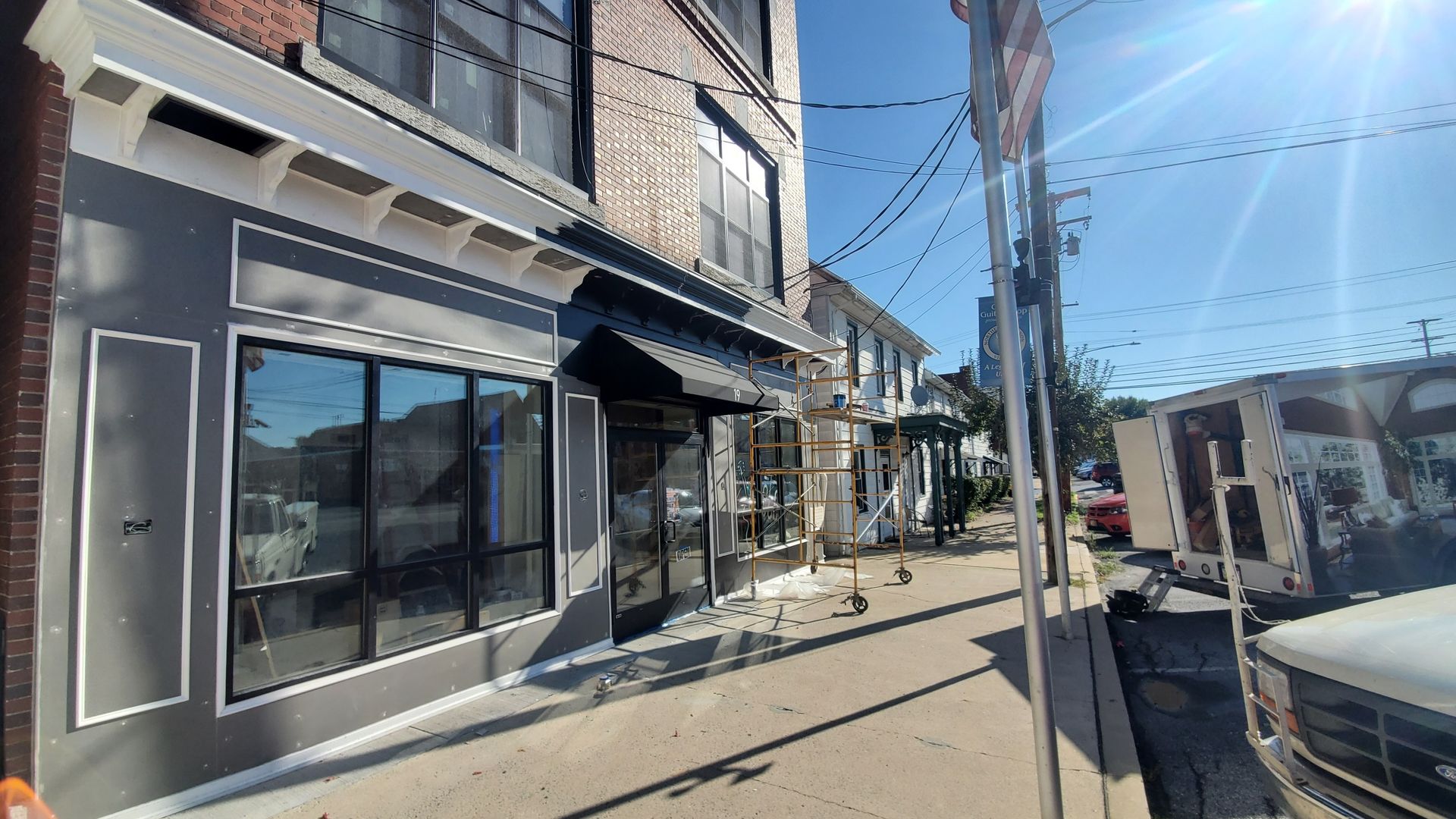 plain black commercial awning