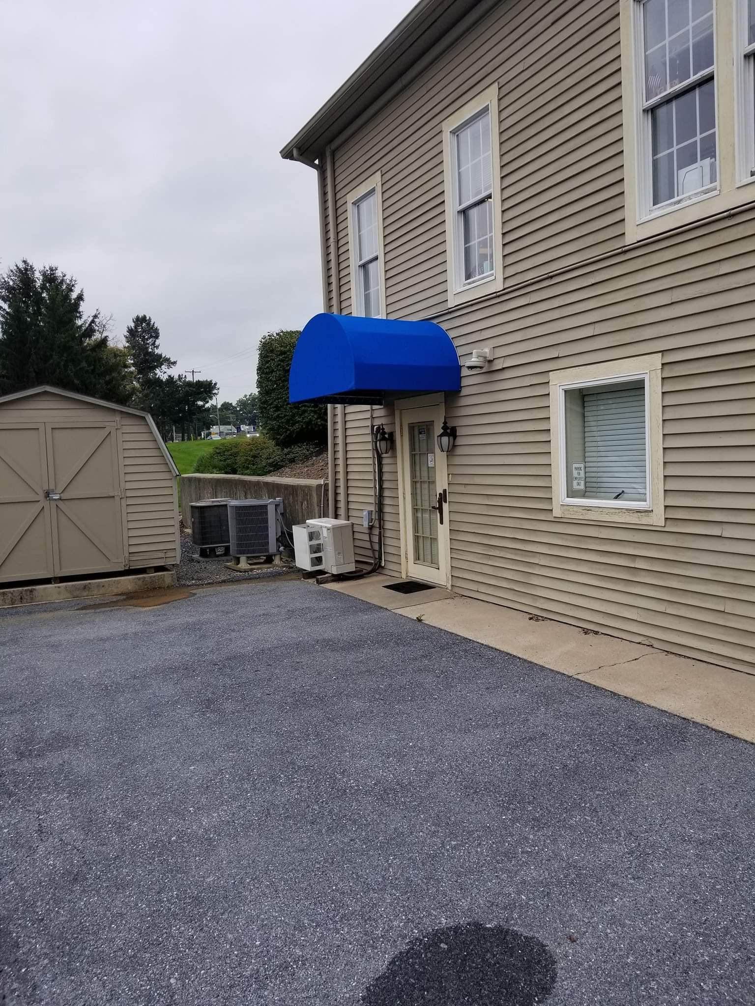 bright blue backdoor awning