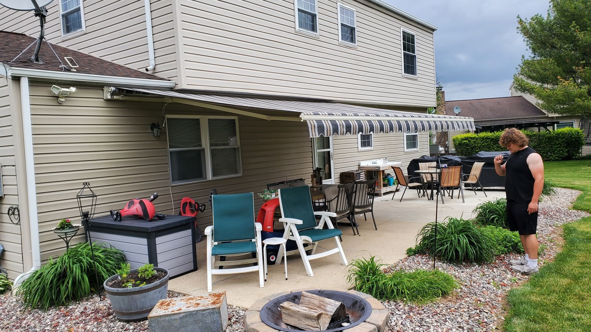 stripes retractable awning