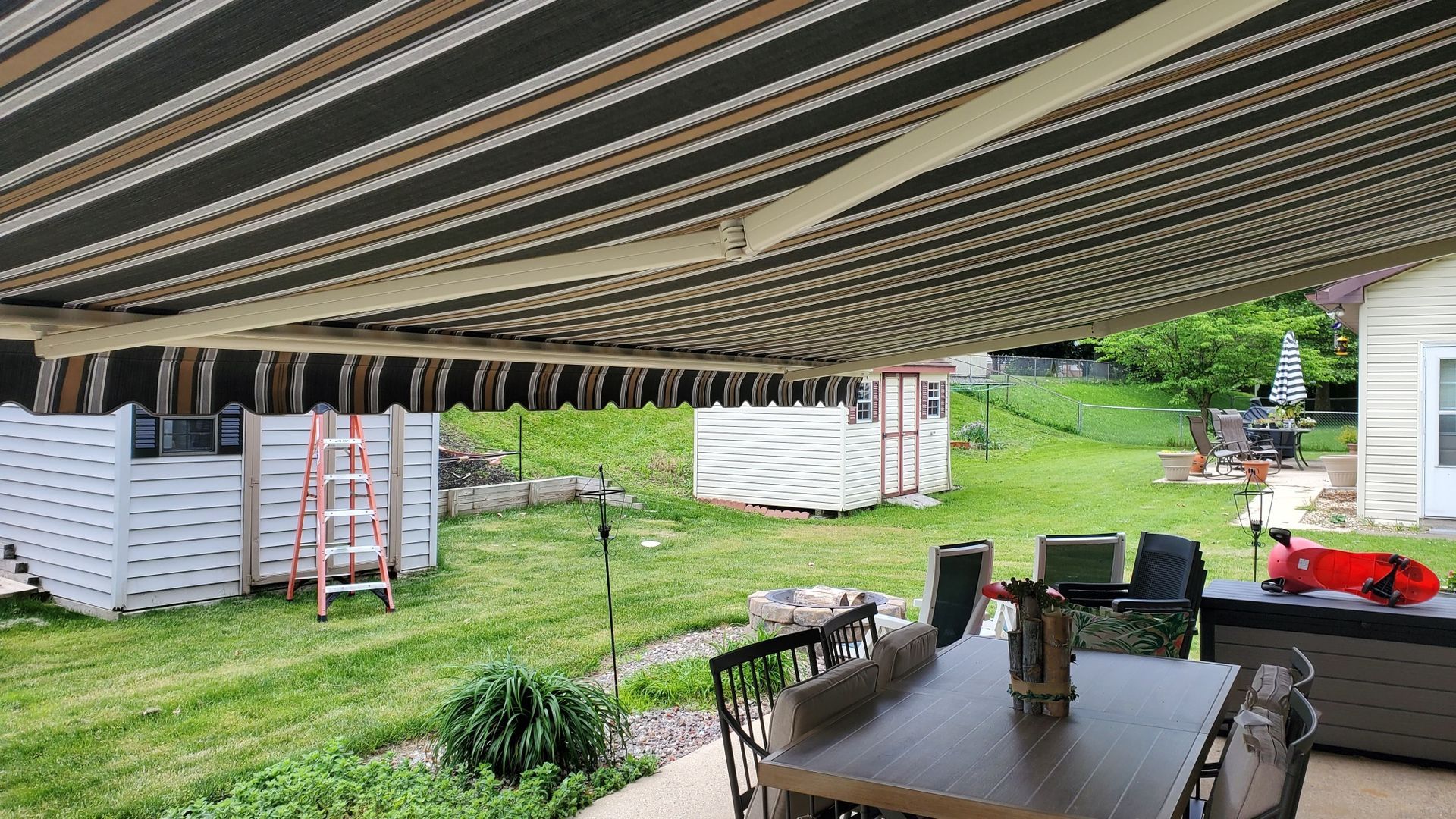 stripes backyard retractable awning