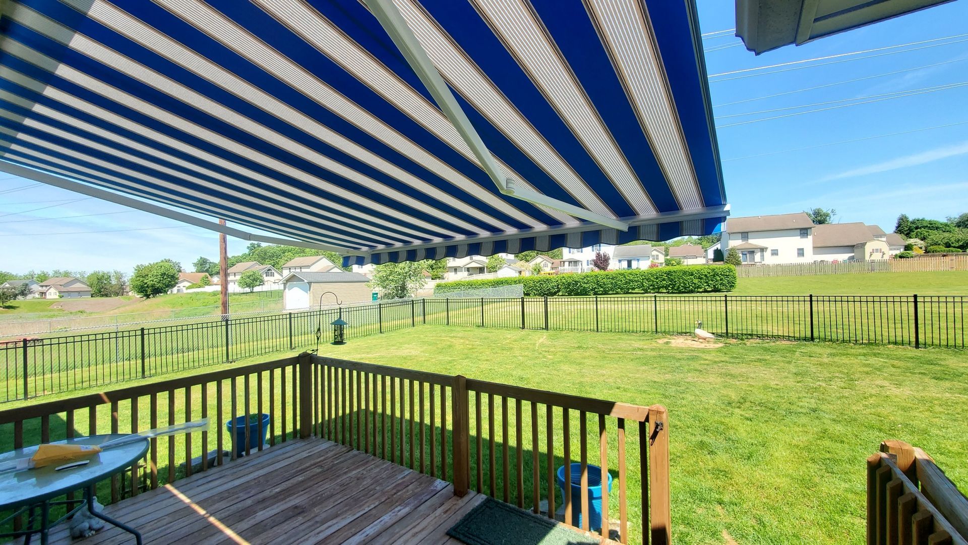 blue stripes retractable awning