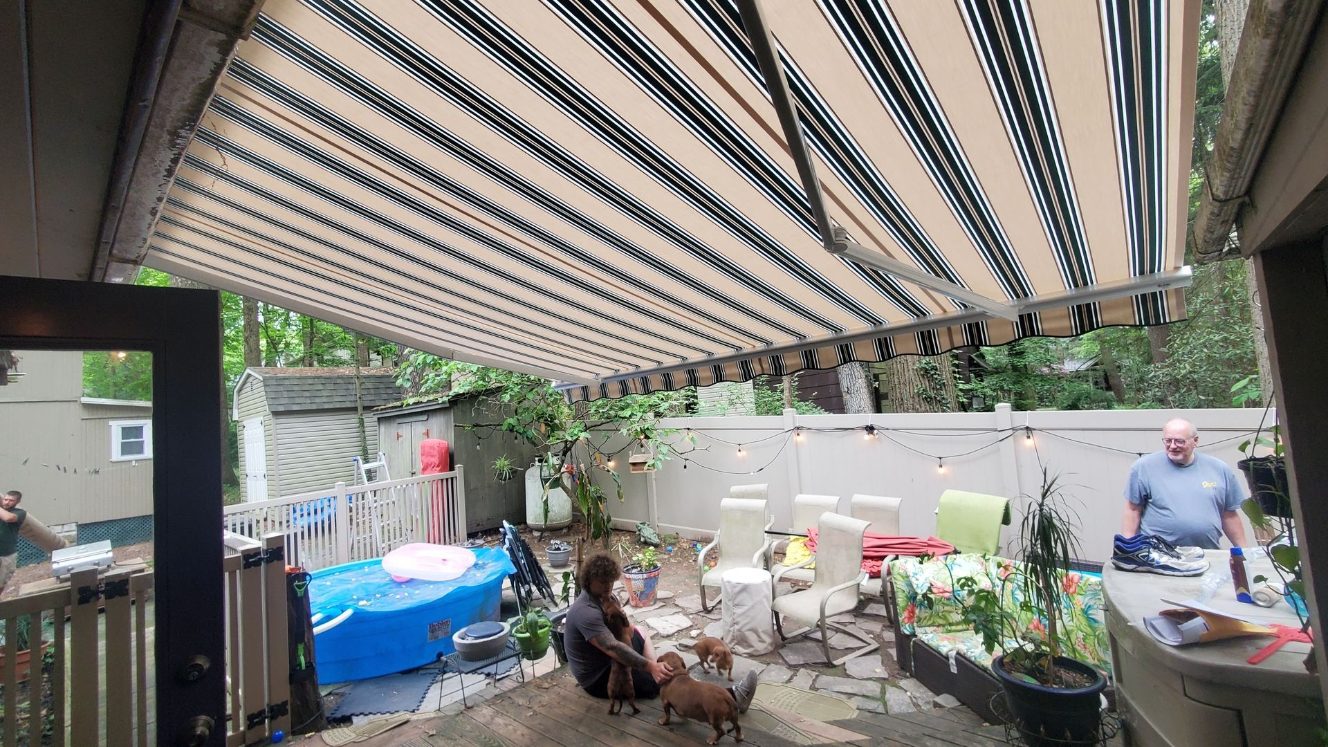 beige stripes retractable awning