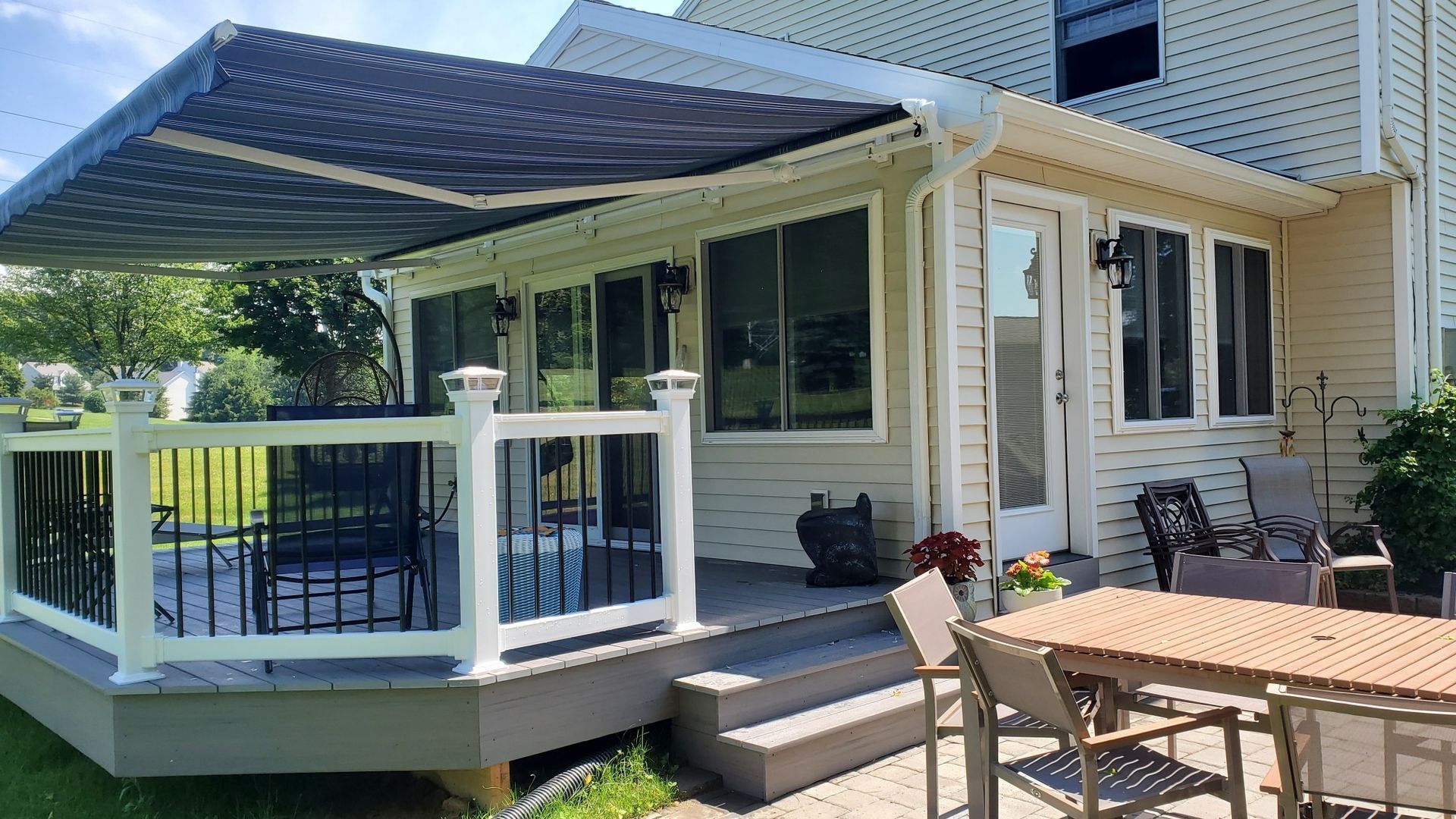 dark blue retractable awning