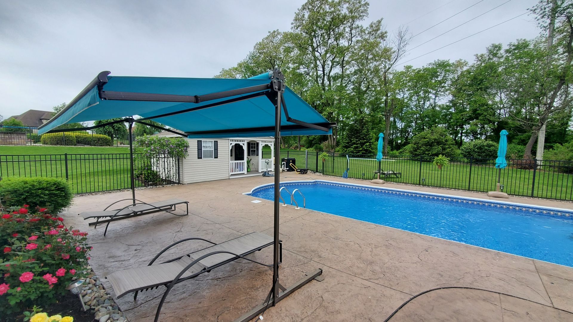 blue detached retractable awning