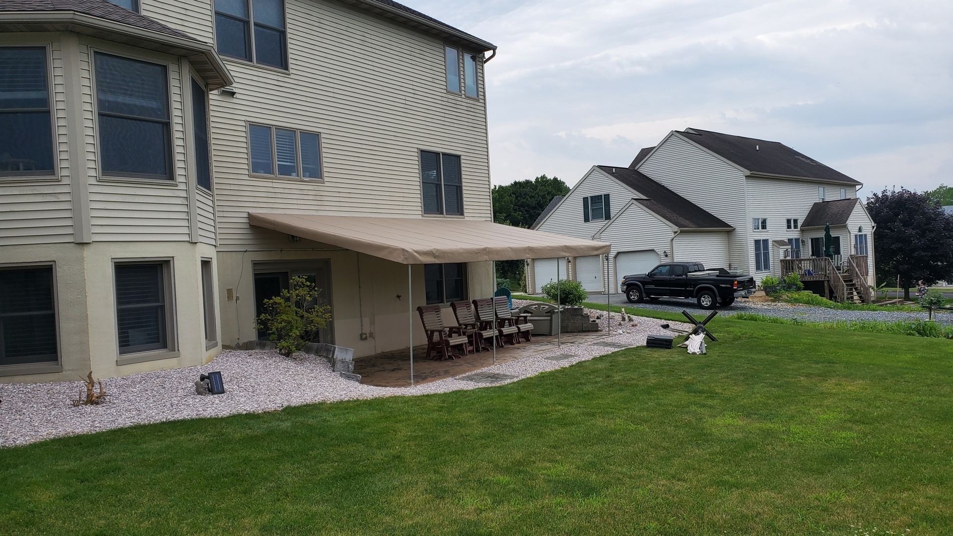beige stationary patio cover