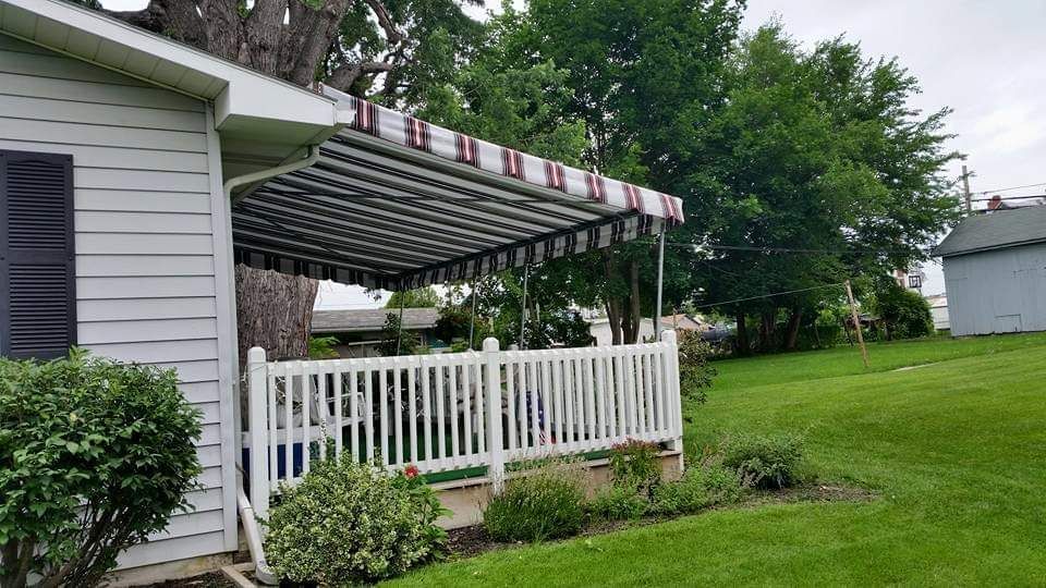 white and red stationary patio cover
