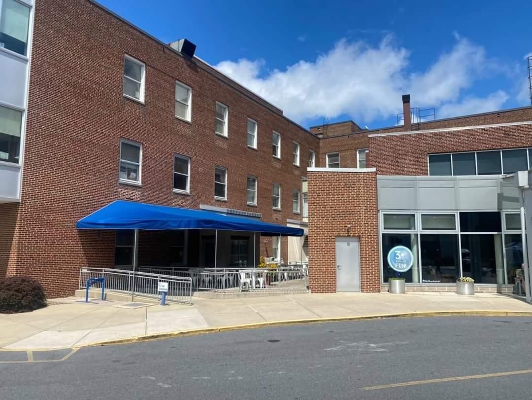 blue stationary cover awning