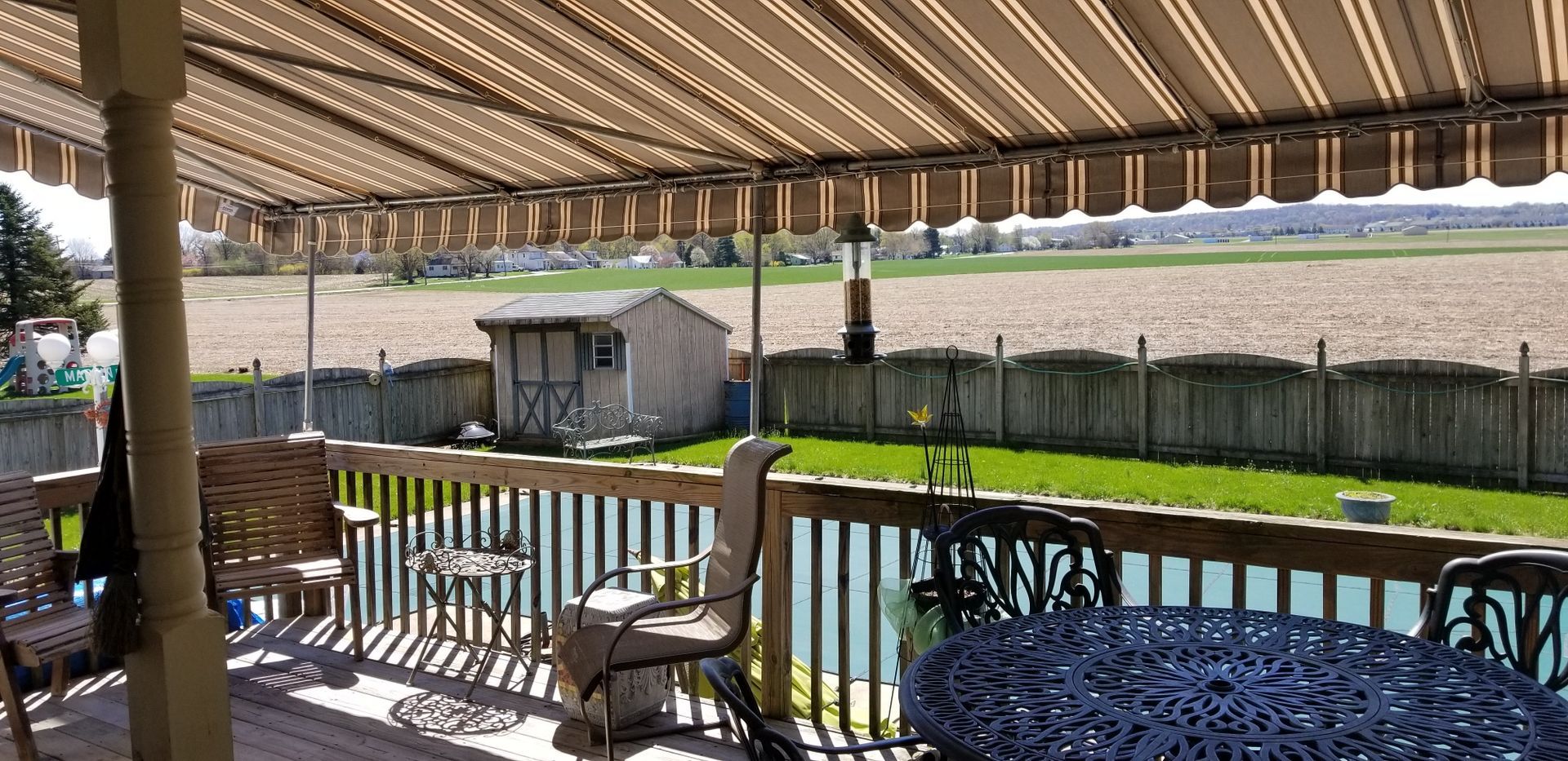 brown stripes stationary patio cover