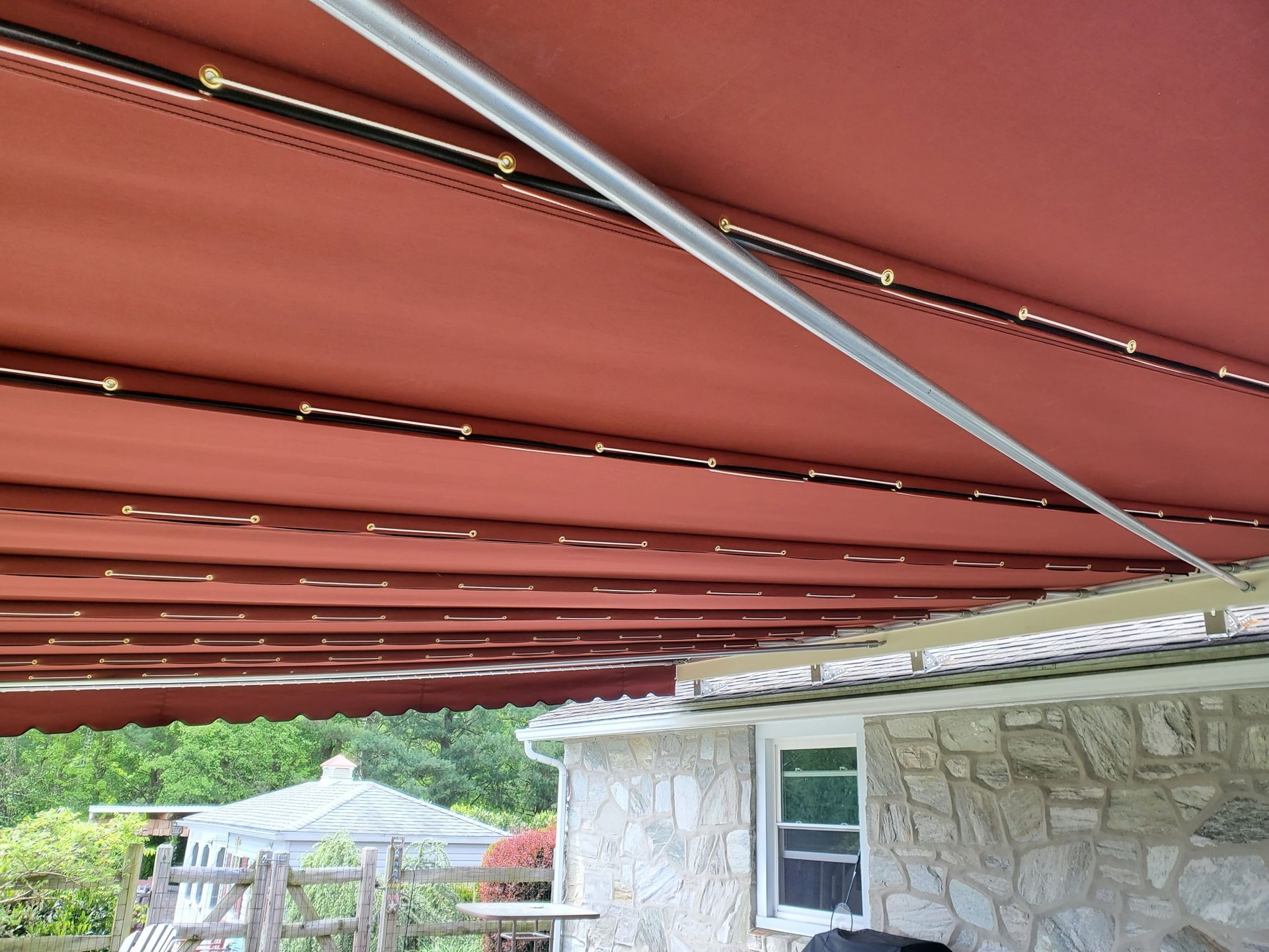 maroon stationary patio cover inner view