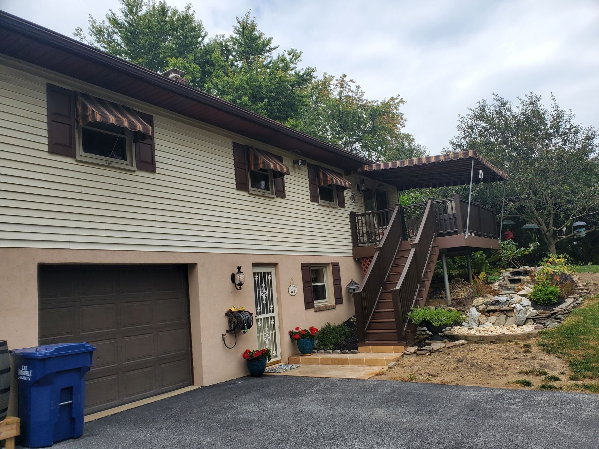 stripes stationary patio cover and window awnings
